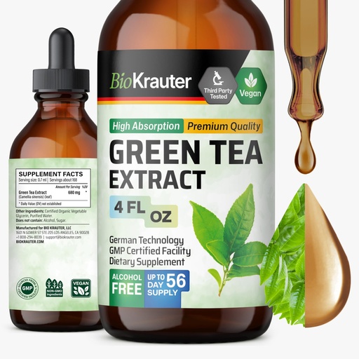 [BRSROGAYDJ4GO3D4] BIO KRAUTER® Green Tea Extract - Liquid Pure Vegan Green Tea Supplement 680 mg per Serving 4 Fl.Oz 56-Day Supply - Natural Antioxidant & Immune Support, Used for Daily Wellness - Alcohol & Sugar Free