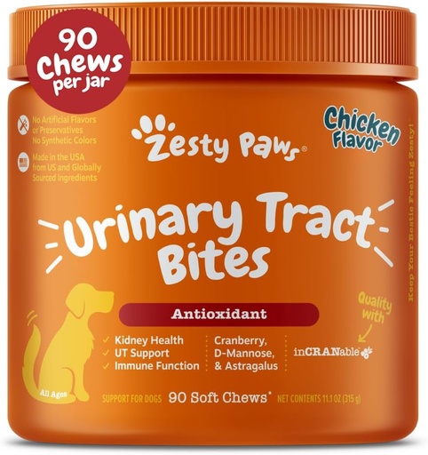 [BRSWKHABAYOQ4GT7] Zesty Paws Cranberry Supplement for Dogs - Bladder Control for Dogs - Urinary Tract Support - Cranberry Chews - Immune & Gut Support - Chicken - 90 Count