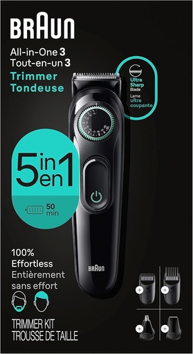 [BRSRMHAFDJ6R6DT3] Braun All-in-One Style Kit Series 3 3450, 5-in-1 Trimmer for Men with Beard Trimmer, Ear & Nose Trimmer, Hair Clippers & More, Ultra-Sharp Blade, 40 Length Settings and Washable