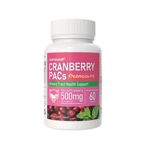 [BRSRGAIRCJ5RS2TO] NANOWELL Cranberry PACs Premium Advanced Urinary Tract Support, Sugar Free, Non-GMO, 60 Softgels