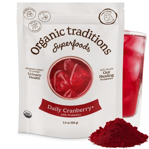 [BRSROHAQOUPQAAYZ] Organic Traditions Cranberry Powder, Organic Cranberry Juice Powder with Cranberries and Probiotics, No Added Sugar, Plant-Based Powder for Smoothies and Recipes, Vegan Non-GMO, 100g / 3.5oz Bag