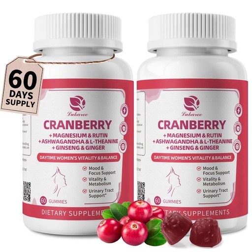 [BRSREFQOPIFW22D4] Lukaree 2 Pack Cranberry Supplement for Women - Urinary Tract, Mood, Energy | 14 in 1 Cranberry Gummies w/D-Mannose, Ashwagandha, Magnesium, Ginseng, Gluten Free, Vegan – 120 Count