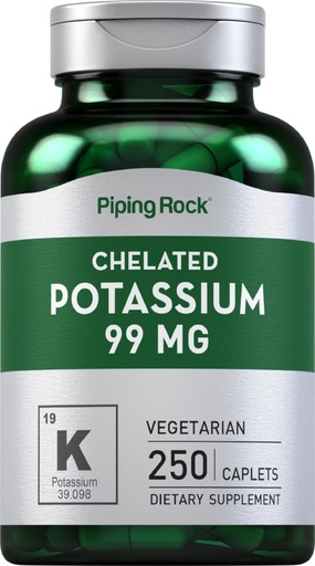 [BRSWIFDQAYIGECTU] Piping Rock Chelated Potassium Supplement 99mg | 250 Caplets | Potassium Gluconate | Vegetarian, Non-GMO, Gluten Free