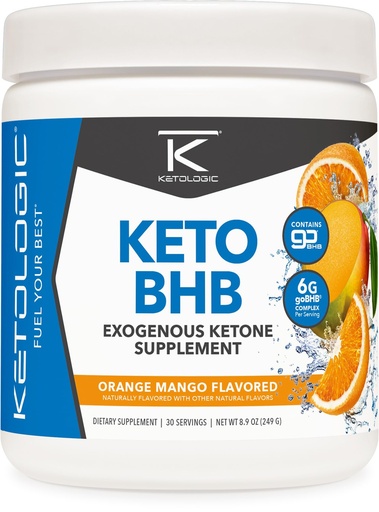 [BRSWGZTRBB5BMELH] Ketologic Keto BHB (Orange Mango) 30 Servings, Beta-Hydroxybutyrate Salts | Exogenous Ketone Supplement with goBHB