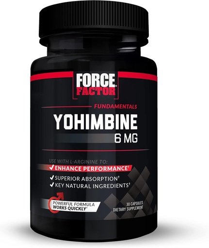 [BRSWYBIDCF6GAA3D] Force Factor Yohimbine Supplement for Men, Yohimbe Bark Extract with Superior Absorption to Enhance Performance, 6mg Yohimbine Bark Pills with Key Natural Ingredients, Works Fast, 30 Capsules