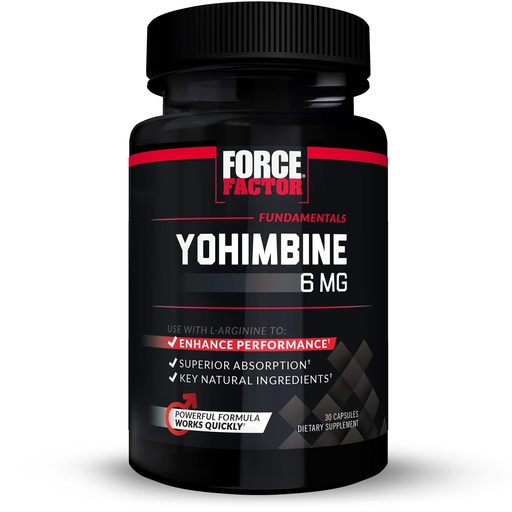 [BRSWYBIDCF6GAA3D] Force Factor Yohimbine Supplement for Men, Yohimbe Bark Extract with Superior Absorption to Enhance Performance, 6mg Yohimbine Bark Pills with Key Natural Ingredients, Works Fast, 30 Capsules