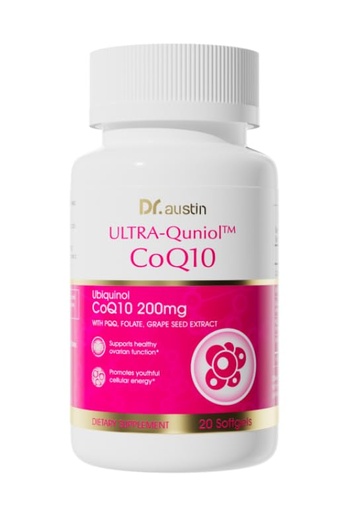 [BRSRYZQDB4CWGE36] Dr. Austin CoQ10 200mg Ubiquinol Softgels with PQQ, Grape Seed Extract & Folate, High Absorption Q10 Supplement for Heart, Energy & Cellular Wellness