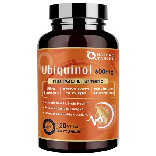 [BRSRGC3ROUCRM2D7] NATURE TARGET Ubiquinol CoQ10 600mg softgels with PQQ & Turmeric, High Absorption Coenzyme Q10 Supplement with ALA & Black Pepper, Antioxidant for Brain Health, Energy Production, 120 Count