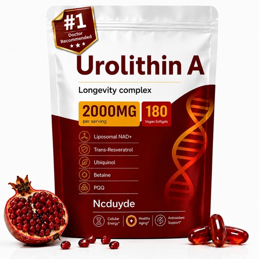 [BRSRYYI5BB4BQHQ2] Urolithin A Supplement 180 Softgels with Liposomal NAD+, Trans-Resveratrol, Ubiquinol, TMG, PQQ – Promotes Cellular Energy & Supports Mitochondrial Health, 6-in-1 Formula
