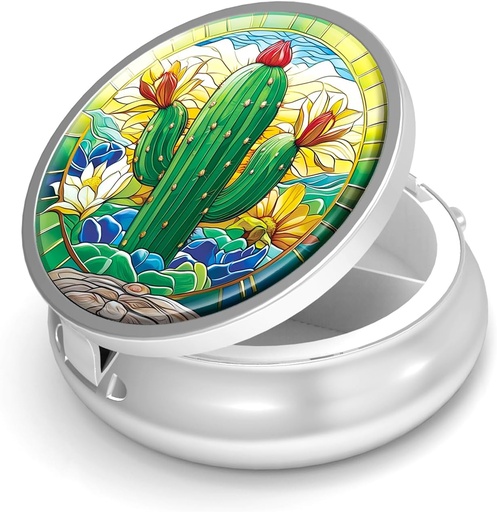 [BRSRAGAYCJ6QA2YU] Pill Box-3 Compartment Small Pill Case for Purse & Pocket Mini Metal Pill Holder Travel Pill Container to Hold Supplements Vitamins BPA-Free (Cactus)