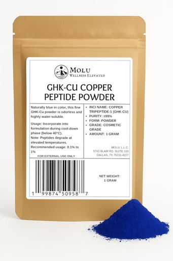 [BRSRECAROQBGY3LV] Molu Premium GHK-Cu Copper Peptide Powder, >99% Purity, Ideal for DIY Formulations - 1 gram