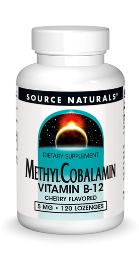[BRSWIYQOAUMRAGDK] Source Naturals Methylcobalamin Vitamin B-12 5mg Cherry Flavored - 120 Lozenges