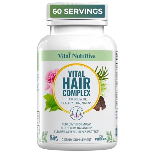 [BRSREA37AEHQEFL2] VITAL NUTRITIVE Vital Hair Complex – Biotin & Vitamin B Hair Vitamins for Women & Men – Hair Supplement Supports Healthy Hair, Skin & Nails – Hormone-Free, Gluten-Free – 120 Capsules -60 Days Supply