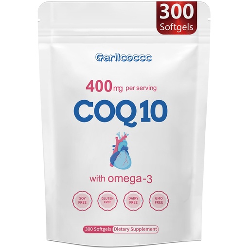 [BRSRGAYEOYNGK3A7] CoQ10 400mg with Omega 3 Fatty Acids, 300 Softgel | Stable High Absorption Form – Antioxidant Support Overall & Energy Health – Extra Strength Coenzyme Q10 Supplement