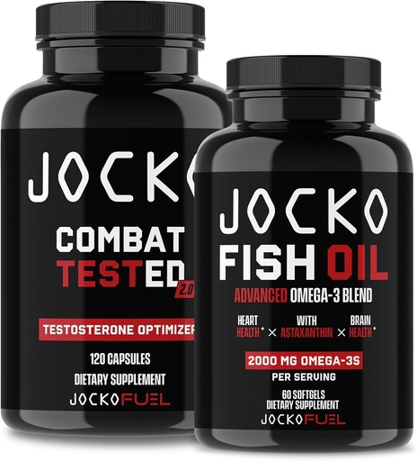 [BRSRAZA2A4MBE2DH] Jocko Fuel Supplements Bundle - Test Booster for Men + Omega 3 Fish Oil (2 Pack) Powerful Antioxidant & Muscle Builder
