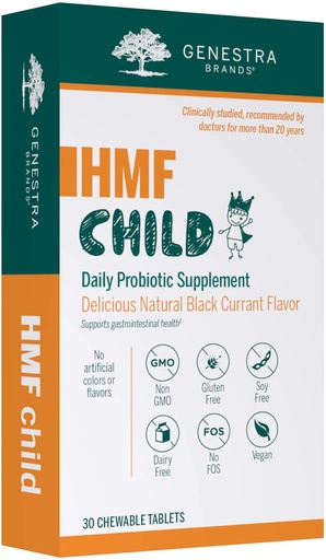 [BRSWIZL3DEHQ4FTA] Genestra Brands HMF Child | Probiotic Formula to Support Healthy Gut Flora | 30 Chewable Tablets | Blackcurrant Flavor