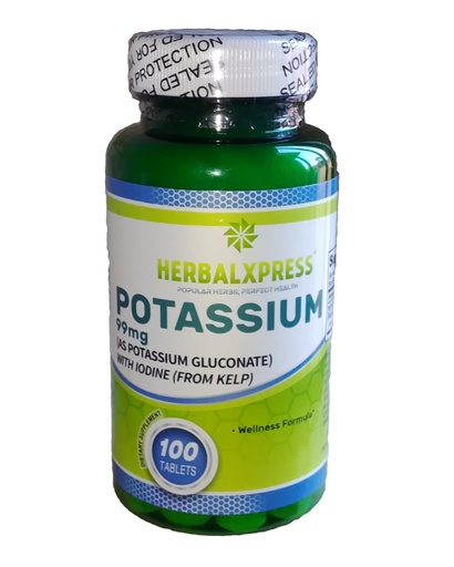 [BRSREHT3BMDQOHTO] Herbalxpress Potassium Wellness Formula 99mg 100 Tablets (as Potassium gluconate) with Iodine (from kelp).