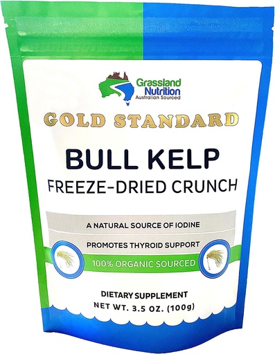 [BRSWYZA3OEHQIAY7] Grassland Nutrition Organic Bull Kelp Crunch (Durvillaea potatorum) 3.5 OZ - Natural Iodine for Thyroid Support, sustainably Wild harvested, No GMOs and Vegan Friendly