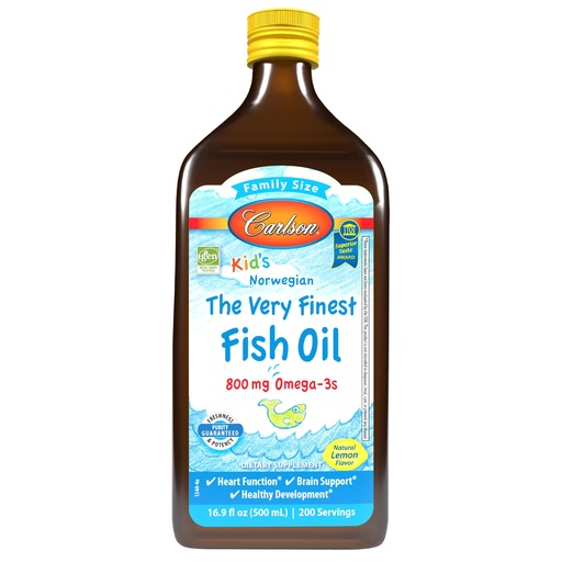 [BRSROFIRDJ6RAD3F] Carlson - Kid's The Very Finest Fish Oil, 800 mg Omega-3s, Liquid Fish Oil Supplement, Norwegian Fish Oil, Wild Caught, Sustainably Sourced Fish Oil Liquid, Lemon, 500 mL (16.9 Fl Oz)