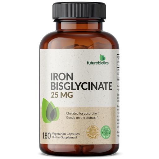 [BRSREGIHB55QIEYZ] Futurebiotics Iron Bisglycinate 25mg Gentle on The Stomach, Supports Energy & Healthy Red Blood Cell Production - Non-Constipating Formula - Non GMO, 180 Vegetarian Capsules