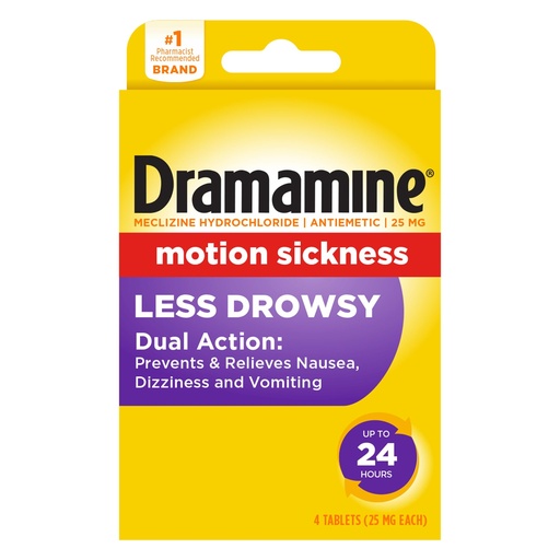 [BRSRYZYPPN7WYCLB] Dramamine Motion Sickness Less Drowsy, for Nausea Relief During Travel, 4 Count