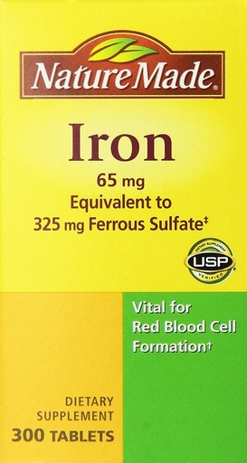 [BRSWIYQYAQBBYCDM] Nature Made Iron 65mg, Equivalent to 325 mg Ferrous Sulfate - 300 Tablets