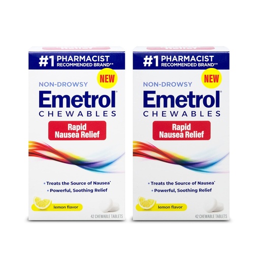 [BRSRMC32BZ7ROCTK] Emetrol Non-Drowsy Nausea Relief - Chewable Medicine for Upset Stomach - Pharmacist Recommended Nausea Relief - Lemon Flavor, 84 Tablets