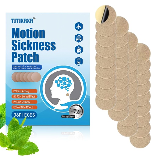 [BRSREYD6BEHQO2T7] Motion Sickness Patches, 36 Count - Fast Acting & 72 Hours Long Lasting Sea Sickness Relief for Cruise, Airplanes, Cars, Bus, Train - Non-Drowsy Travel Sickness Patch for Dizziness Relief