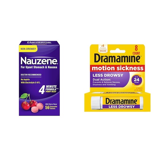 [BRSRAYYYB5YW2EI6] Nauzene Wild Cherry Chewable Tablets 56 Ct & Dramamine Motion Sickness Relief Less Drowsy 8 Ct