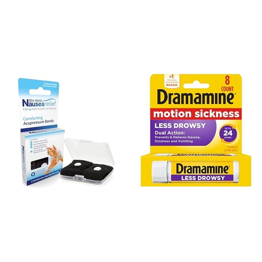 [BRSROCAFOR6RYDT2] Sea-Band Anti-Nausea Acupressure Wristbands, 1 Pair & Dramamine Motion Sickness Relief Tablets, 8 Count Bundle