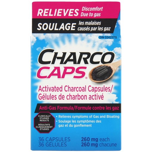 [BRSWIAIHAEIW2YLE] Anti-Gas – Fast-Acting Activated Charcoal Detoxifying Formula, Naturally Derived, Relief for Gas, Bloating, and Flatulence, 36 Capsules, 260 mg Each (Pack of 2)