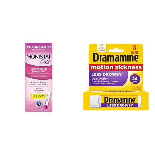 [BRSRAY33CEBQ2H3L] Monistat Chafing Relief Gel 1 Pack, Dramamine Motion Sickness Relief Less Drowsy 8 Count