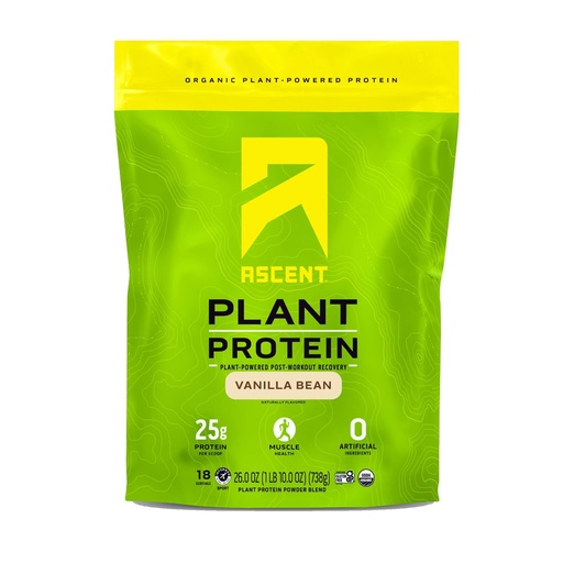 [BRSW2YA6CEGR4ALH] Ascent Plant Based Protein Powder - Non Dairy Vegan Protein, Zero Artificial Ingredients, Soy & Gluten Free, No Added Sugar, 4g BCAA, 2g Leucine - Vanilla, 20 Servings