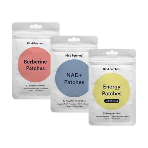 [BRSRGAD6OZ6BGADG] Kind Patches 3 Pack Hero Bundle - Includes Berberine, NAD Plus and Energy Patches - Vegan and Latex Free - 3 Pk