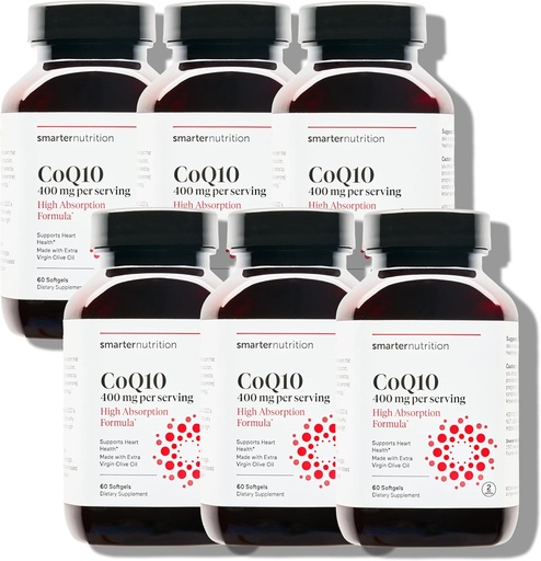 [BRSRAHY7OAJWYFL5] SMARTERNUTRITION CoQ10 400 mg High Absorption - Naturally Fermented Ubiquinone w/Organic Cold-Pressed Olive Oil - for Heart Health, Cellular Energy - Non-GMO, Gluten Free - 360 Count[180-Day Supply]