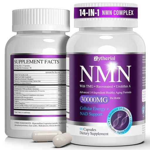 [BRSRY2QHC4GRM3TV] NMN Supplement 1000mg Per Serving, 14-in-1 with TMG, Urolithin A, Resveratrol, Glutathione, Gotu Kola for Men Women, NMNH Alternative & NAD+ Supplement Precursor, Supports Energy & NAD+ Level, 90