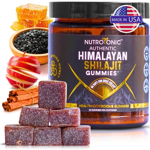 [BRSREYD3CAIAGCT7] NutroTonic® Organic SHILAJIT Gummies | Apple Cinnamon Flavor | Shilajit for Men & Women | No Added Sugar, Sweetened by Manuka Honey | Clean Formula | Natual Source of Urolithin | 30 Gummies
