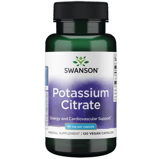 [BRSWIY36BQHQOHA3] Swanson Potassium Citrate - Mineral Supplement Promoting Heart Health & Energy Support - Aids Optimal Nerve & Kidney Function with Natural Ingredients - (120 Capsules, 99mg Each)