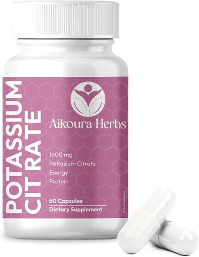 [BRSREHT6BUAWM235] Potassium Citrate Capsules 1600 mg – Electrolyte Balance, Hydration & Muscle Support – Heart Health & Energy Support – 60 Vegan Capsules