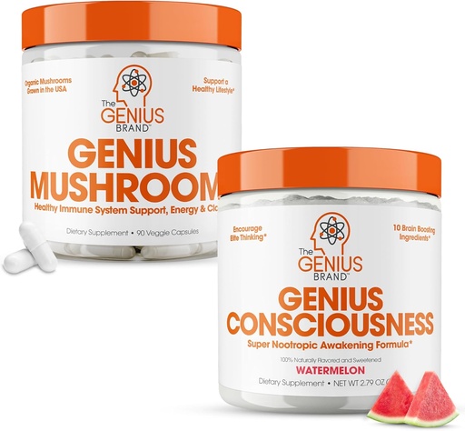 [BRSROZL6PMNAME36] The Genius Brand - Nootropic Supplement Bundle - Mushroom and Consciousness – Supports Immune System,Focus, Energy and Brain Booster