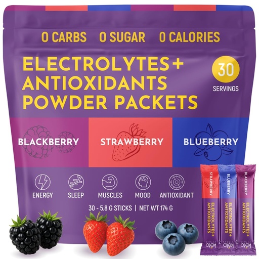 [BRSWYAIDOINBMG36] Keto Vitals Antioxidant Electrolytes Powder Packets No Sugar | Keto Friendly Electrolytes Travel Packets | Variety Stickpacks | Energy Drink Mix | Zero Calorie | Zero Carb (Berry Assorted, 30)