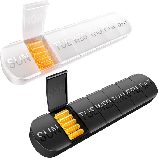 [BRSRO2TQCIIBQ2DB] Weekly Pill Organizer 2 Times a Day, Travel Pill Box 7 Day Extra Large Compartments Vitamin Holder, Daily Pill Container 7day XL Medicine Dispenser for Fish Oil Case (2PCS Black-White)
