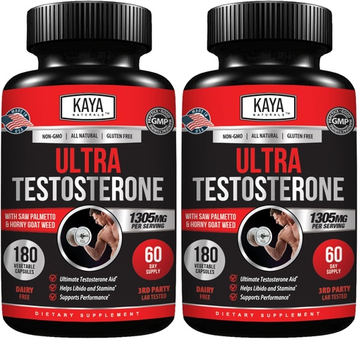 [BRSREAACOYGRM2DJ] Kaya Naturals UltraTest- Men's T Booster with Tongkat Ali, Horny Goat Weed, Tribulus - Natural Workout Supplement for Energy, Stamina, and Strength Booster - 180 Count (Pack of 2)