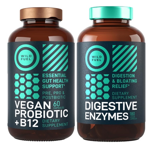 [BRSROCAPOQFG2F3J] Digestive Enzymes with Probiotics and Prebiotics and Vegan Probiotic Plus B12 Enhanced Digestive and Gut Health Bundle