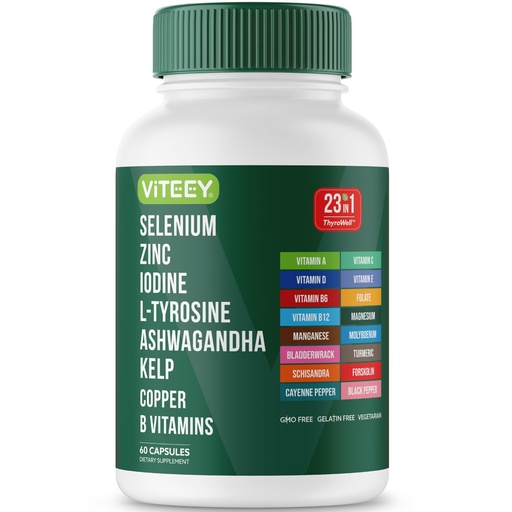 [BRSRGFIFBF7QOET5] Viteey Thyroid Support Supplement for Women & Men – 23in1 ThyroWell Blend | Iodine, Selenium, Zinc & L Tyrosine – Metabolism, Energy & Immune Support – 60 Capsules