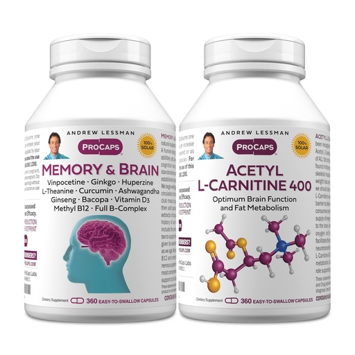 [BRSWYYYFOJ4AEFYV] ANDREW LESSMAN Memory & Brain + Acetyl L-Carnitine Kit: 360 + 360 Capsules – Naturally Supports Brain, Memory and Mental Acuity. with Ginkgo Biloba, Bacopa, Curcumin, Ginseng, B-Complex, Vitamin D3
