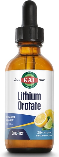 [BRSWGZDRAR5AM3Q3] KAL Lithium Orotate Dropins, Chelated | Mood & Relaxation Support | Natural Lemon Lime Flavor | 2oz, Approx. 60 Serv.