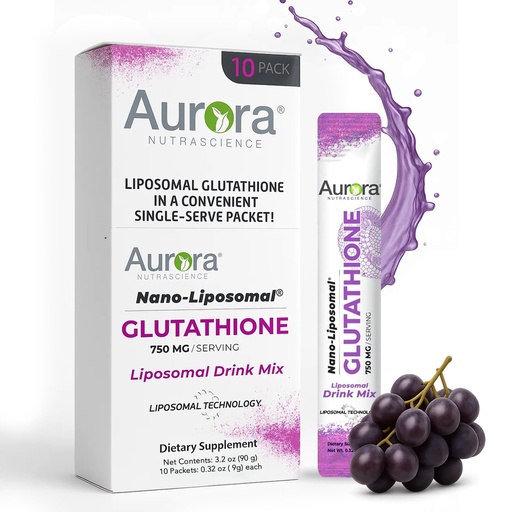[BRSRAGL5PN7RQDI6] Aurora Nutrascience Nano-Liposomal Glutathione Drink Mix - 750 mg Liposomal Glutathione Supplement, Antioxidant & Immune Support for Men & Women, Sugar-Free, Non-GMO - 10 Single Serve Packets, Grape