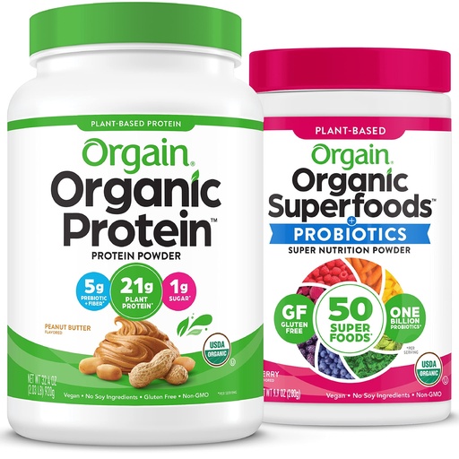 [BRSWYFA6AV4GGYLV] Orgain Organic Vegan Protein Powder (Peanut Butter) and Orgain Organic Greens Powder (Berry) - Plant Based Protein and Superfoods