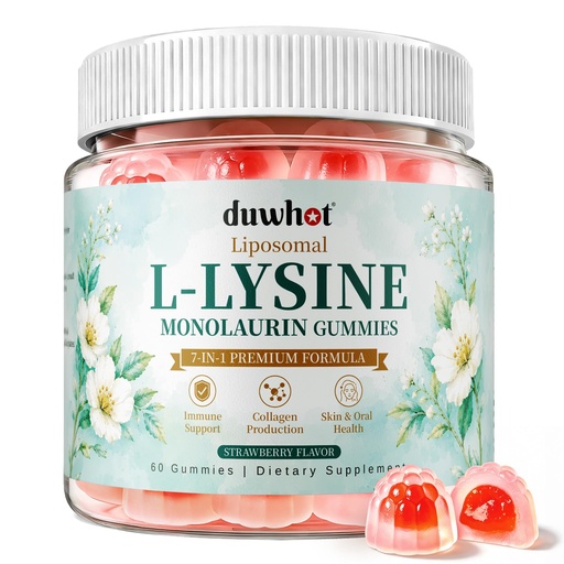 [BRSRYZYDDECQKET3] duwhot Liposomal Lysine Monolaurin Gummies, Lysine 1200mg with Monolaurin Supplement for Kids & Adults, Immune Support, Lip & Skin Health, Natural Strawberry Flavor, 60 Ct